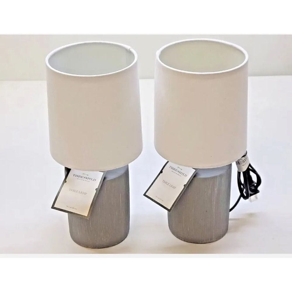 Lot 2 Threshold Grey Wood Grain Table Lamps 13 inch Modern Lighting - Picture 2 of 5